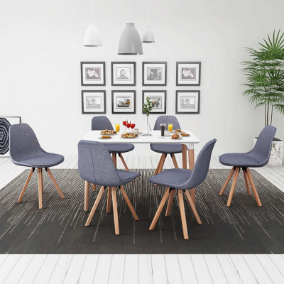 vidaXL Set masă și scaune de bucătărie, alb și gri deschis, 7 piese foto