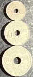 FRANTA LOT MONEDE 5,10 si 25 CENTIMES(1922-1931-1935)CUPRU-NIKEL, PRET PT.TOATE!