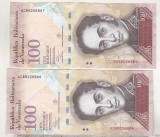 bnk bn Venezuela 2x100 bolivares 2013 serii consecutive , circulate