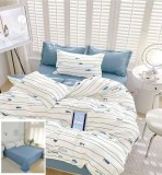 Cumpara ieftin Lenjerie Pat Bezea Sf121, Bumbac, 4 Piese, Fara Elastic, Alb, Albastru