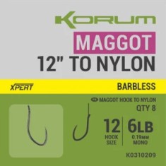 Carlige Legate Korum Xpert Maggot Barbless Hooks to Nylon Nr.16, 30cm, 0.15mm, 4lb, 8buc/pac foto