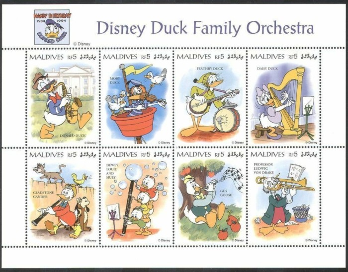 MALDIVES 1995 DESENE ANIMATE DISNEY DUCK FAMILY ORCHESTRA