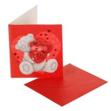 Felicitare 3D Roșie Teddy Bear Inimi, 7.5x8.5cm, Plic Inclus, Iubire, H&acirc;rtie, Cu Mesaj