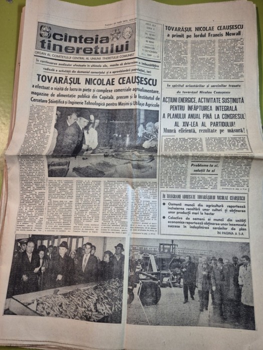 ziarul scanteia tineretului 11 octombrie 1989 - vizita lui ceausescu prin bucuresti ,articol judetul prahova