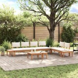 Set 5 piese vidaXL Gradina, Bancă 2 Locuri, Scaune &amp; Masă, Lemn Masiv Tec, Maro/Crem, Rustic, Durabil