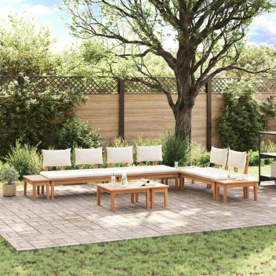 vidaXL Set de Bănci pentru Grădină cu pernă 5 pcs Maro și Crem 3356870 foto