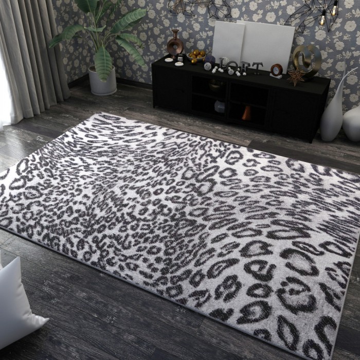 Covor Model Leopard 11066-190, Marime 80 x 150 cm, Gri, Inaltime Fir 9 mm, Antialergic, Polipropilena, Living, Dormitor, Sufragerie, Birou