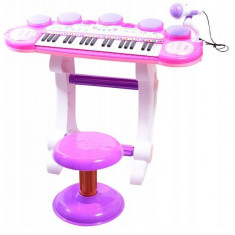 Instrument muzical Malplay Orga electronica - Pian cu MP3, cu lumini si sunete, cu microfon si scaunel roz