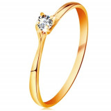 Inel din aur galben 14K - diamant strălucitor &icirc;n montură lucioasă proeminentă - Marime inel: 48