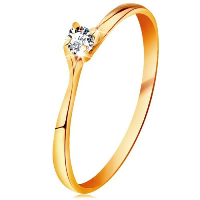 Inel din aur galben 14K - diamant strălucitor &amp;icirc;n montură lucioasă proeminentă - Marime inel: 53 foto