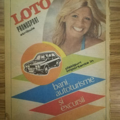 1989 Reclamă LOTO PRONOSPORT comunism castiguri autoturisme epoca aur 24x15,5