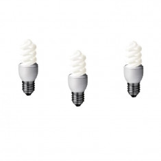 SET 3 becuri fluorescent Panasonic soclu E27 putere 8W forma spirala lumina alb rece alimentare 220 - 240 V &quot;EFD8E65HD-3&quot; (timbru verde 1.35