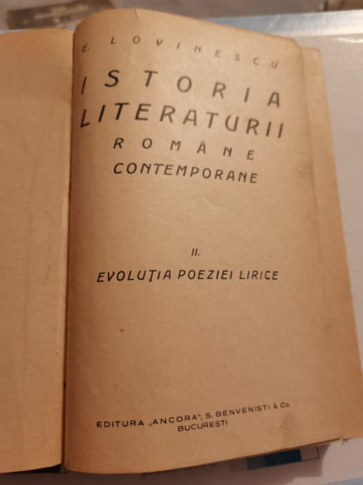 Istoria literaturii romane contemporane II. Evolutia poeziei E. Lovinescu 1927