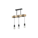 Lustra decorativa, lemn pin, 3xE27, stil vintage, lungime cablu reglabila, 500 x 1500 mm, negru