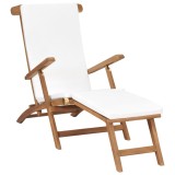 Șezlong vidaXL Lemn Tec, Alb Crem, Perna Inclusa, Rabatabil, Suport Picioare, Gradina/Terasa, 152x60x92 cm