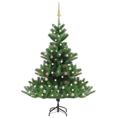 Brad artificial Crăciun cu LED și globuri Nordmann Verde 180 cm foto