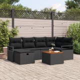 Set canapea gradina Gossi cu 7 piese si perne din poliratan negru, canapea gradina Gossi cu 2 locuri cu stocare &amp; perne din poliratan negru