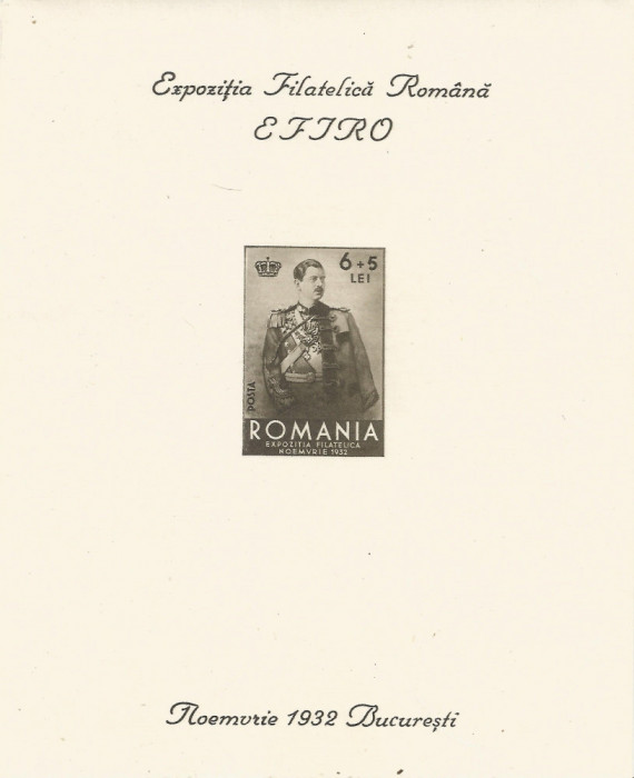 Romania, LP 101/1932, Expozitia Filatelica EFIRO - colita nedantelata, MNH