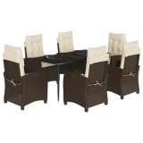 Set mobilier de gradina cu perne, 7 piese, maro, poliratan