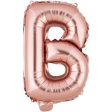 Balon folie metalizata litera b, flippy, 40 cm, umflati cu heliu sau aer, ambalaj individual, pai inclus, rose gold