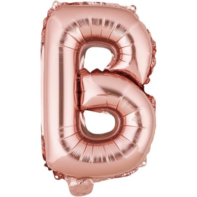 Balon folie metalizata litera b, flippy, 40 cm, umflati cu heliu sau aer, ambalaj individual, pai inclus, rose gold foto