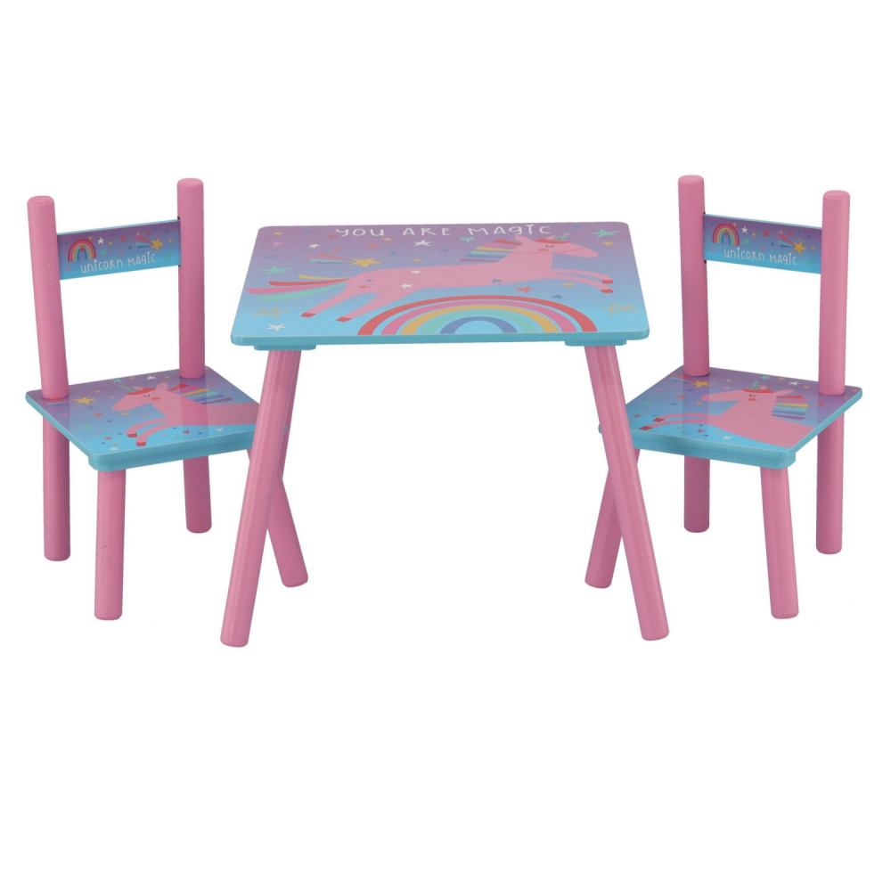Masuta copii, cu doua scaunele, unicorn, albastru/roz, 50x50x42 cm | arhiva  Okazii.ro