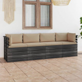 Canapea gradina din paleti, 4 locuri, cu perne, lemn masiv pin GartenMobel Dekor, vidaXL