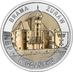 Polonia 5 Zlotych 2021 - (The Crane Gate in Gdansk) 24 mm, KM-New UNC !!! foto