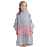Poncho de baie pentru copii Homelevel, 6-9 ani, Gri / Roz, Bumbac organic, 54880.52.42
