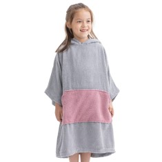 Poncho de baie pentru copii Homelevel, 6-9 ani, Gri / Roz, Bumbac organic, 54880.52.42