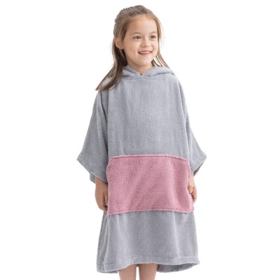 Poncho de baie pentru copii Homelevel, 6-9 ani, Gri / Roz, Bumbac organic, 54880.52.42 foto