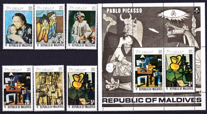 DB1 Pictura Comemorare Picasso 1974 Maldive 6 v. + SS MNH