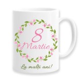 Cana alba personalizata 8 Martie cu mesaj: &quot;La multi ani&quot;, INOVATIX&reg;. 330ml, Oem