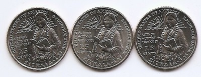 Statele Unite (SUA) Set 3 monede - 25 centi 2024 D+P+S - (Femei: Zitkala Sa; mintmark: D+P+S KM-792 UNC !!! foto