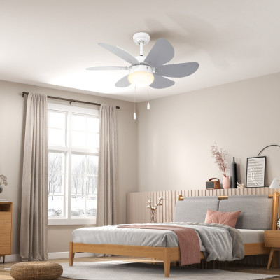 HOMCOM Ventilator de Tavan cu Lumina, 76cm, Ventilator de Tavan cu LED cu Montaj Incastrat, cu 6 Palete Reversibile, Intrerupator cu Lant, Gri si Alb foto