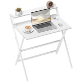 HOMCOM Birou Pliabil cu Poliță pentru Monitor, 81.5x62x86.5 cm Alb | Aosom Romania