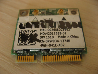 Placa wireless laptop Dell Latitude 2100, DW1510, 0PW934, Broadcom BCM94322HM8L foto