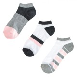 șosete Sport Damă, Set 3 Perechi, Multicolor, Dungi Roz Gri Antracit