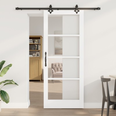 Set Ușă Glisantă cu Hardware &amp;#039;ORKDAL&amp;#039;Alb din Lemn Solid și Sticlă foto