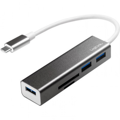 HUB USB Logilink UA0305, USB 3.0 x3, SD x1, microSD x1, Gri foto