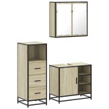 Cumpara ieftin Set mobilier de baie, 3 piese, stejar sonoma, lemn prelucrat