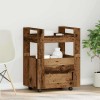 vidaXL Troler Bucatarie Lemn Vechi 60x45x80cm, Carucior Servire, Roti, Depozitare, Lemn Compozit Maro