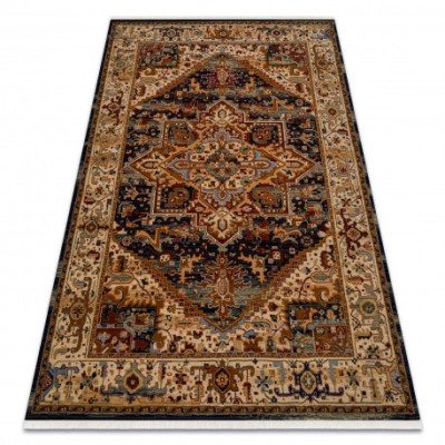 Covor L&amp;acirc;nă KESHAN franjuri, Ornament, cadru oriental 2886/53511 bej / albastru inchis, 120x145 cm foto