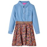 Rochie pentru copii cu m&acirc;neci lungi, bleumarin și albastru denim, 128, vidaXL