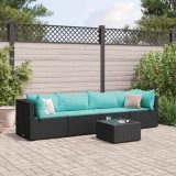 vidaXL Set șezlonguri de grădină, 5 piese, cu perne, negru, poliratan
