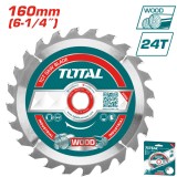 Panza fierastrau circular TCT pentru lemn 160x20 mm, 24 dinti, TOTAL
