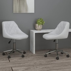 Scaune de bucătărie pivotante, 2 buc., alb, piele artificială foto