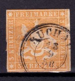 Cumpara ieftin ✅ (S45) Germania veche - Wurttemberg 1857 " Stema " , 3 Kr Michel nr. 7 , stampilat 1858