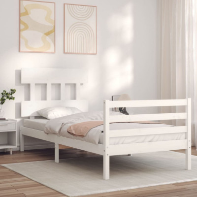 vidaXL Cadru de pat cu tăblie single, alb, lemn masiv foto