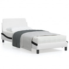 Cadru de pat cu tablie alb si negru 90x190 cm piele artificiala foto